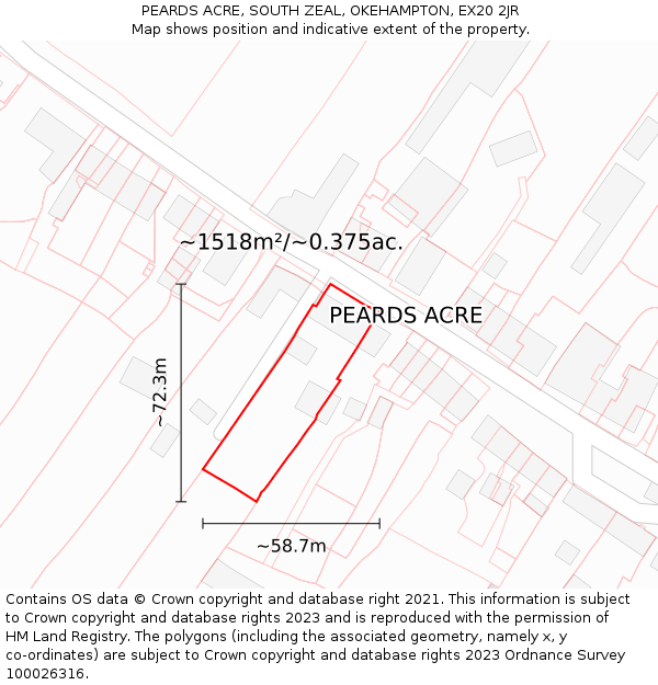 PEARDS ACRE, SOUTH ZEAL, OKEHAMPTON, EX20 2JR: Plot and title map