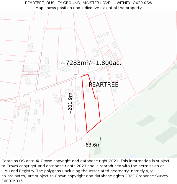 PEARTREE, BUSHEY GROUND, MINSTER LOVELL, WITNEY, OX29 0SW: Plot and title map