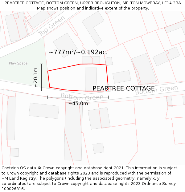 PEARTREE COTTAGE, BOTTOM GREEN, UPPER BROUGHTON, MELTON MOWBRAY, LE14 3BA: Plot and title map