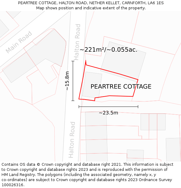 PEARTREE COTTAGE, HALTON ROAD, NETHER KELLET, CARNFORTH, LA6 1ES: Plot and title map