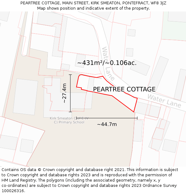 PEARTREE COTTAGE, MAIN STREET, KIRK SMEATON, PONTEFRACT, WF8 3JZ: Plot and title map