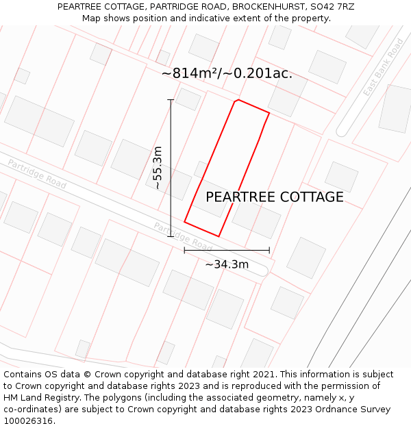PEARTREE COTTAGE, PARTRIDGE ROAD, BROCKENHURST, SO42 7RZ: Plot and title map