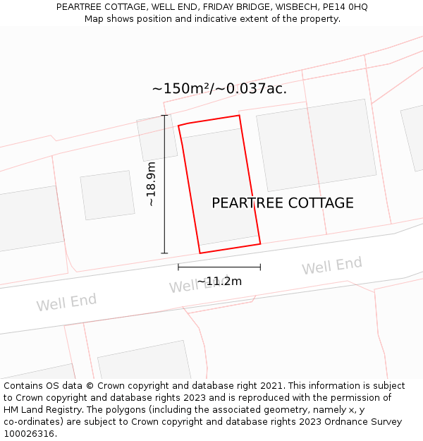 PEARTREE COTTAGE, WELL END, FRIDAY BRIDGE, WISBECH, PE14 0HQ: Plot and title map