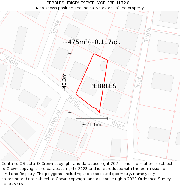 PEBBLES, TRIGFA ESTATE, MOELFRE, LL72 8LL: Plot and title map