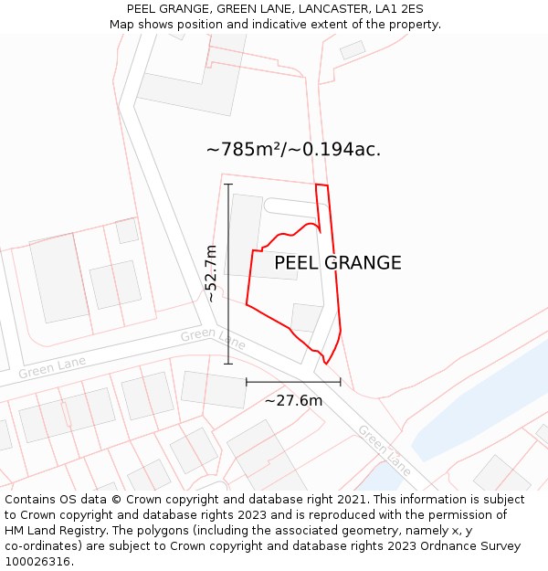 PEEL GRANGE, GREEN LANE, LANCASTER, LA1 2ES: Plot and title map