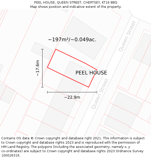 PEEL HOUSE, QUEEN STREET, CHERTSEY, KT16 8BQ: Plot and title map