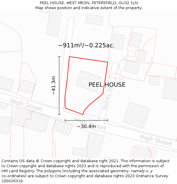 PEEL HOUSE, WEST MEON, PETERSFIELD, GU32 1LN: Plot and title map