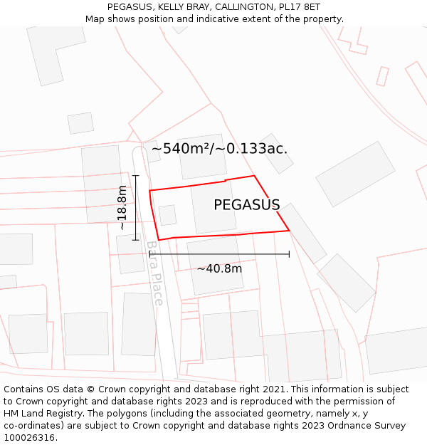 PEGASUS, KELLY BRAY, CALLINGTON, PL17 8ET: Plot and title map