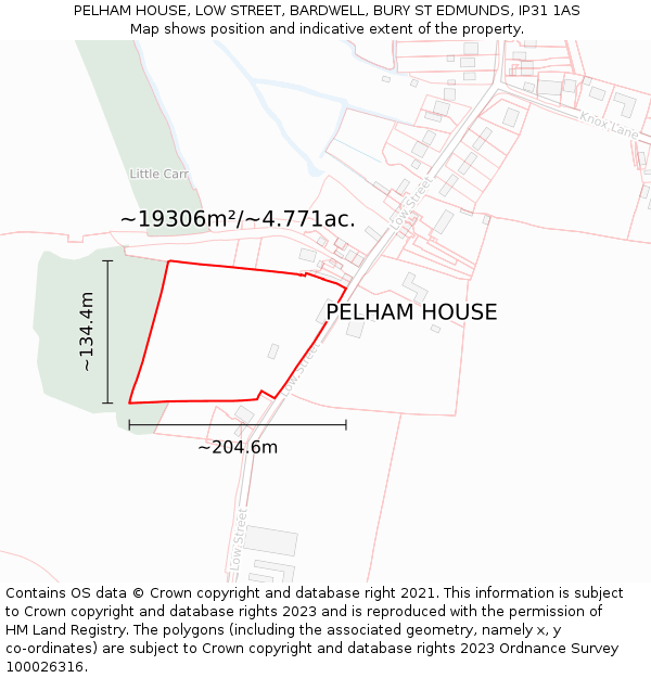 PELHAM HOUSE, LOW STREET, BARDWELL, BURY ST EDMUNDS, IP31 1AS: Plot and title map