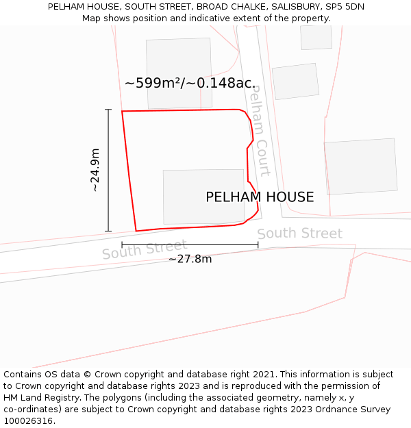 PELHAM HOUSE, SOUTH STREET, BROAD CHALKE, SALISBURY, SP5 5DN: Plot and title map