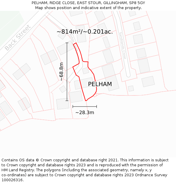 PELHAM, RIDGE CLOSE, EAST STOUR, GILLINGHAM, SP8 5GY: Plot and title map