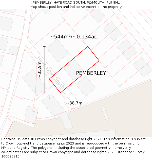 PEMBERLEY, HAYE ROAD SOUTH, PLYMOUTH, PL9 8HL: Plot and title map