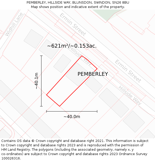 PEMBERLEY, HILLSIDE WAY, BLUNSDON, SWINDON, SN26 8BU: Plot and title map