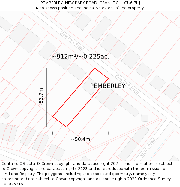 PEMBERLEY, NEW PARK ROAD, CRANLEIGH, GU6 7HJ: Plot and title map