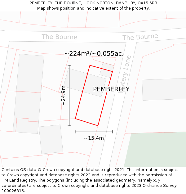 PEMBERLEY, THE BOURNE, HOOK NORTON, BANBURY, OX15 5PB: Plot and title map