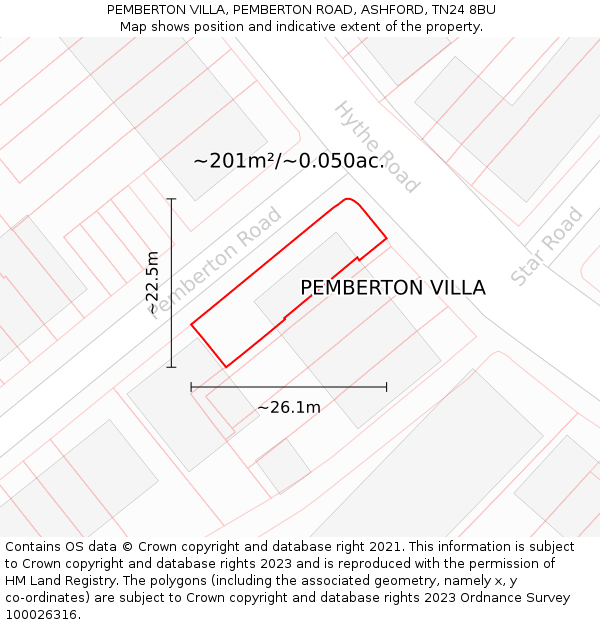 PEMBERTON VILLA, PEMBERTON ROAD, ASHFORD, TN24 8BU: Plot and title map