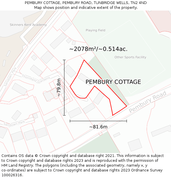 PEMBURY COTTAGE, PEMBURY ROAD, TUNBRIDGE WELLS, TN2 4ND: Plot and title map