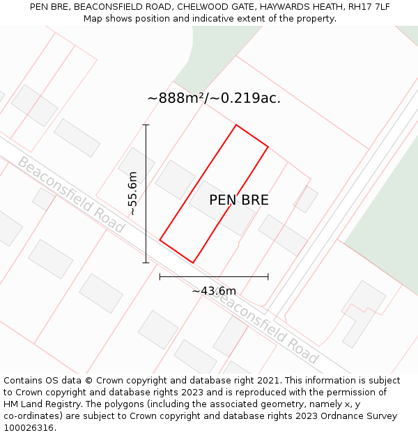 PEN BRE, BEACONSFIELD ROAD, CHELWOOD GATE, HAYWARDS HEATH, RH17 7LF: Plot and title map