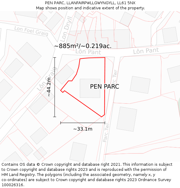PEN PARC, LLANFAIRPWLLGWYNGYLL, LL61 5NX: Plot and title map