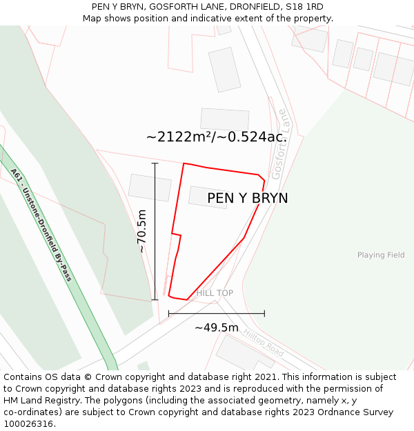 PEN Y BRYN, GOSFORTH LANE, DRONFIELD, S18 1RD: Plot and title map