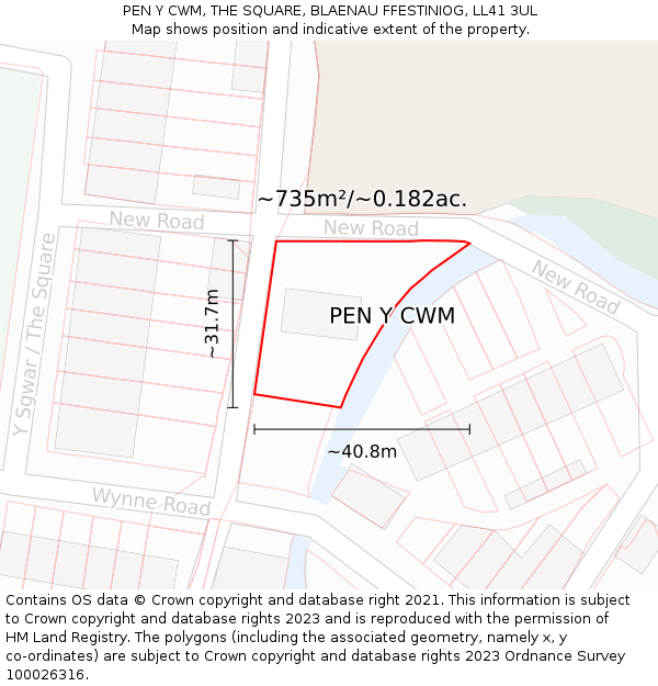 PEN Y CWM, THE SQUARE, BLAENAU FFESTINIOG, LL41 3UL: Plot and title map