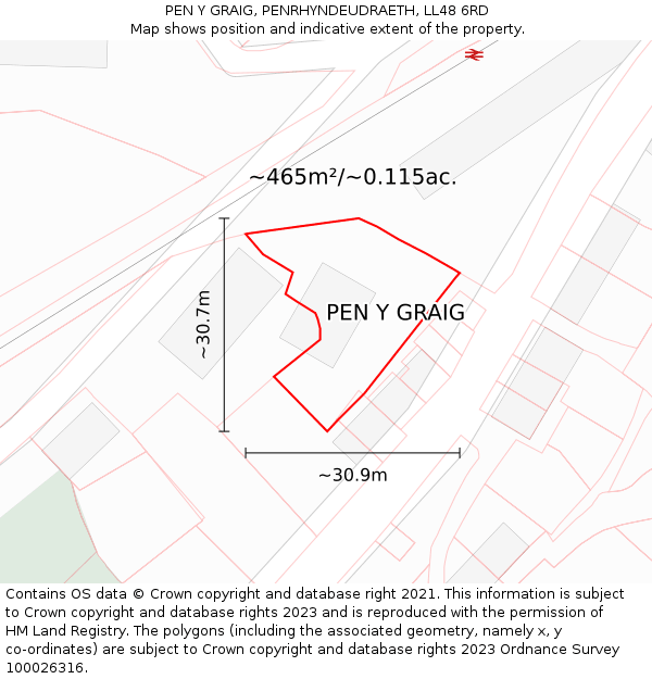 PEN Y GRAIG, PENRHYNDEUDRAETH, LL48 6RD: Plot and title map
