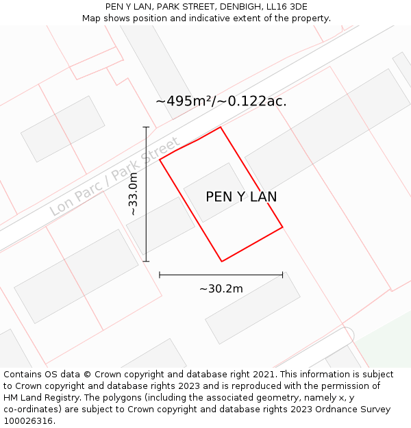 PEN Y LAN, PARK STREET, DENBIGH, LL16 3DE: Plot and title map