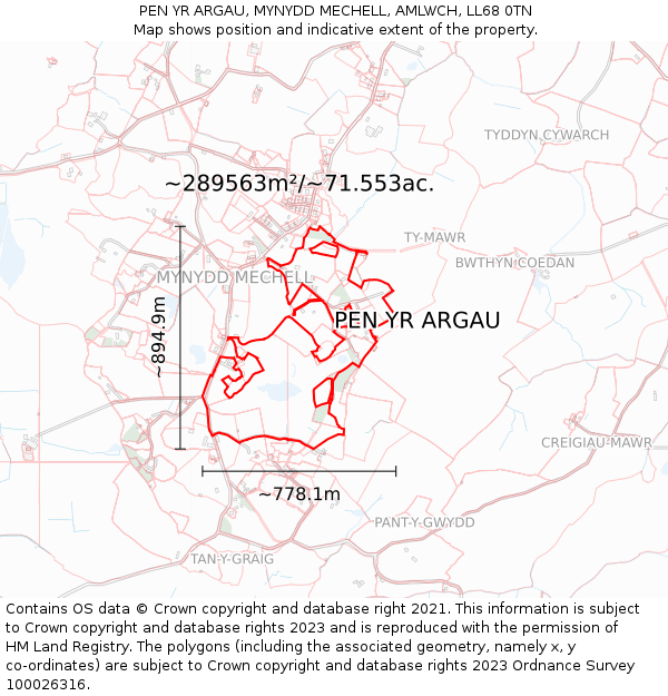 PEN YR ARGAU, MYNYDD MECHELL, AMLWCH, LL68 0TN: Plot and title map