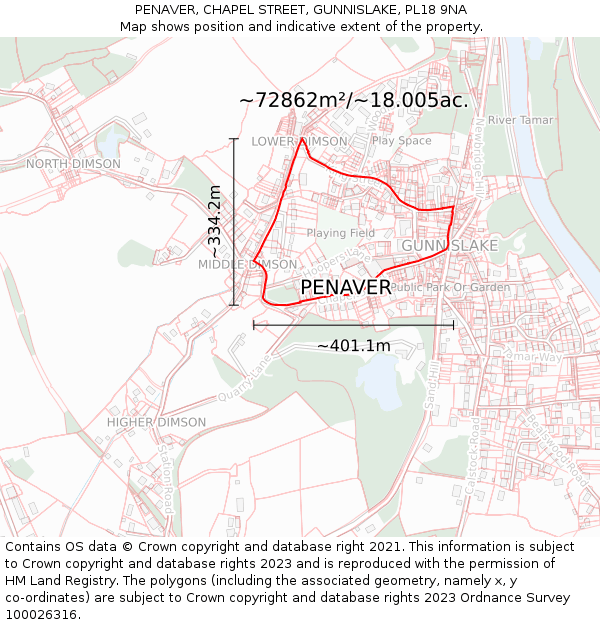 PENAVER, CHAPEL STREET, GUNNISLAKE, PL18 9NA: Plot and title map