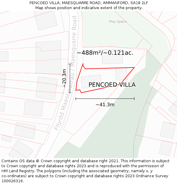 PENCOED VILLA, MAESQUARRE ROAD, AMMANFORD, SA18 2LF: Plot and title map