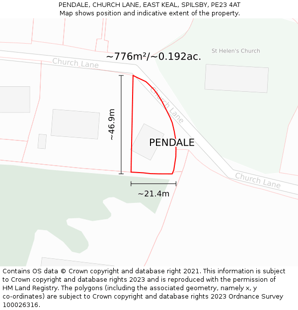 PENDALE, CHURCH LANE, EAST KEAL, SPILSBY, PE23 4AT: Plot and title map