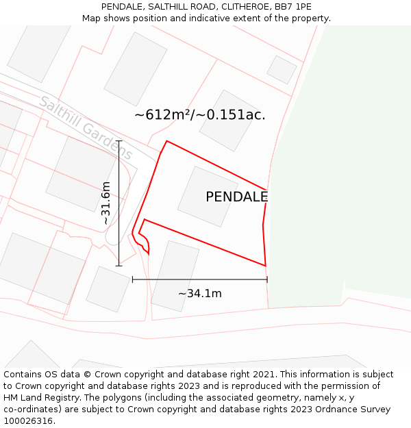 PENDALE, SALTHILL ROAD, CLITHEROE, BB7 1PE: Plot and title map
