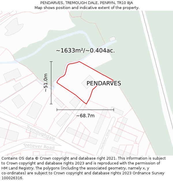 PENDARVES, TREMOUGH DALE, PENRYN, TR10 8JA: Plot and title map