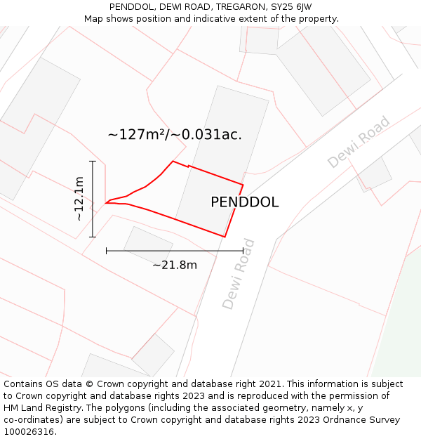 PENDDOL, DEWI ROAD, TREGARON, SY25 6JW: Plot and title map
