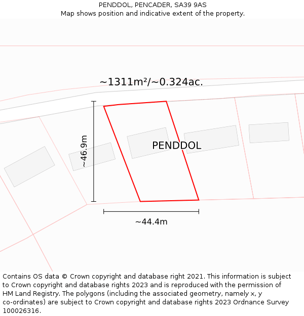 PENDDOL, PENCADER, SA39 9AS: Plot and title map