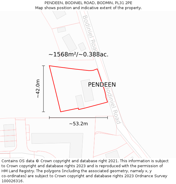 PENDEEN, BODINIEL ROAD, BODMIN, PL31 2PE: Plot and title map