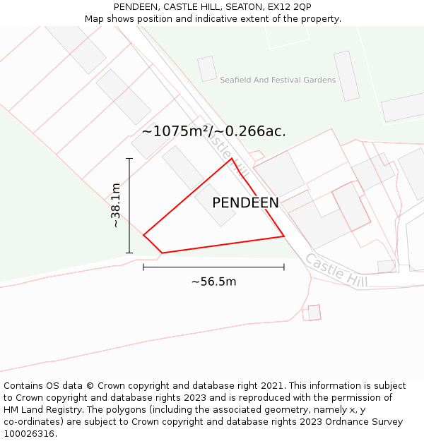 PENDEEN, CASTLE HILL, SEATON, EX12 2QP: Plot and title map
