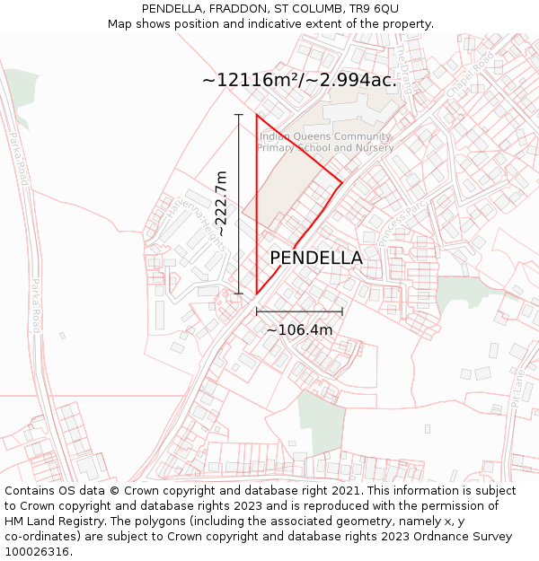 PENDELLA, FRADDON, ST COLUMB, TR9 6QU: Plot and title map