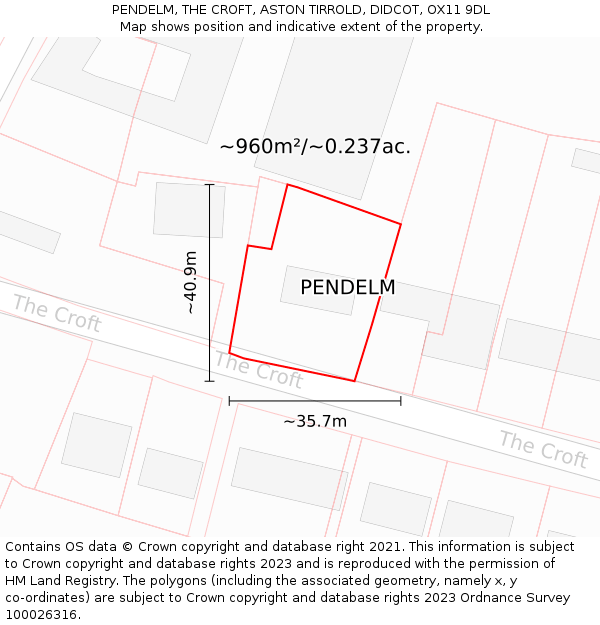 PENDELM, THE CROFT, ASTON TIRROLD, DIDCOT, OX11 9DL: Plot and title map