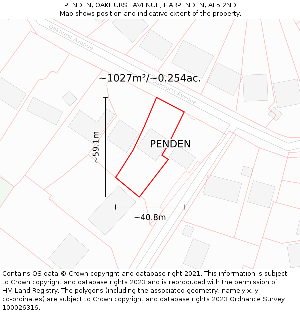 PENDEN, OAKHURST AVENUE, HARPENDEN, AL5 2ND: Plot and title map