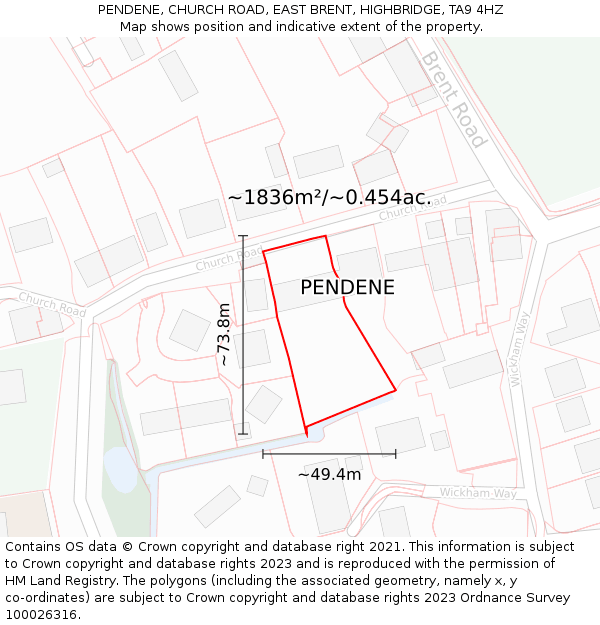 PENDENE, CHURCH ROAD, EAST BRENT, HIGHBRIDGE, TA9 4HZ: Plot and title map