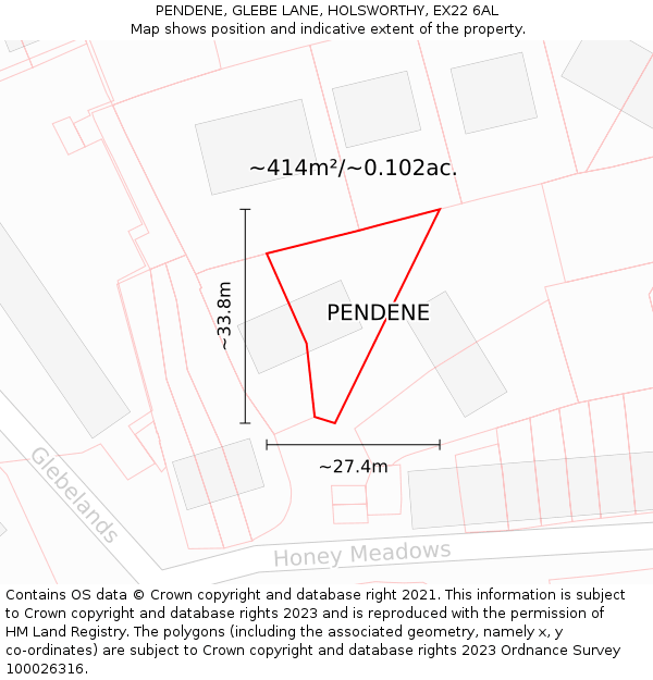 PENDENE, GLEBE LANE, HOLSWORTHY, EX22 6AL: Plot and title map