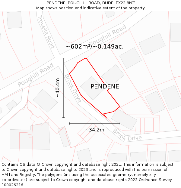 PENDENE, POUGHILL ROAD, BUDE, EX23 8NZ: Plot and title map