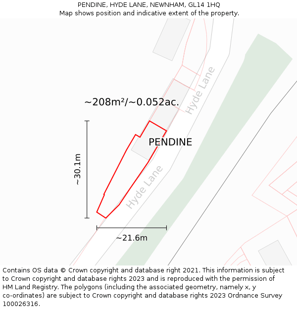 PENDINE, HYDE LANE, NEWNHAM, GL14 1HQ: Plot and title map