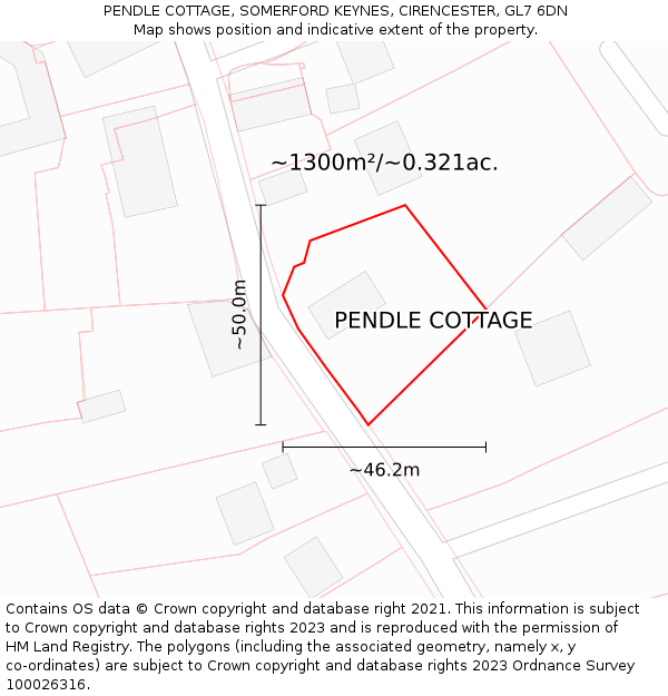 PENDLE COTTAGE, SOMERFORD KEYNES, CIRENCESTER, GL7 6DN: Plot and title map