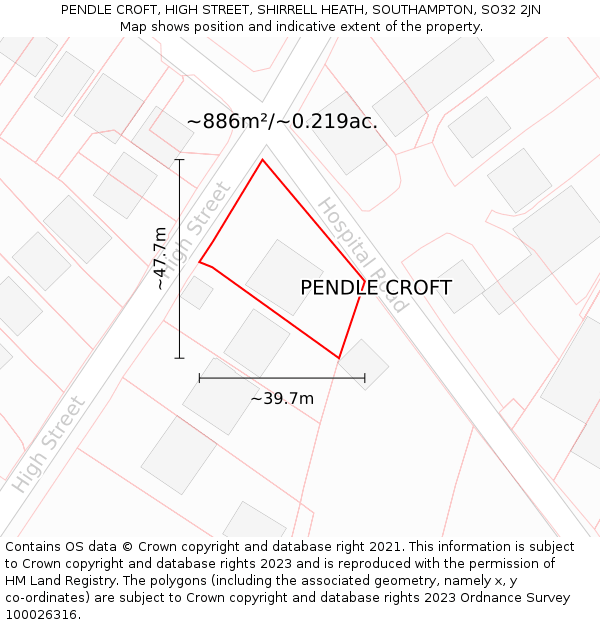 PENDLE CROFT, HIGH STREET, SHIRRELL HEATH, SOUTHAMPTON, SO32 2JN: Plot and title map