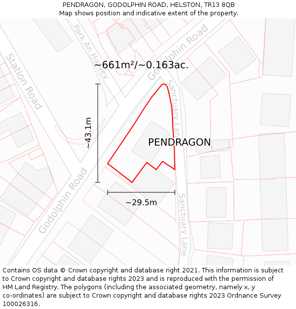 PENDRAGON, GODOLPHIN ROAD, HELSTON, TR13 8QB: Plot and title map