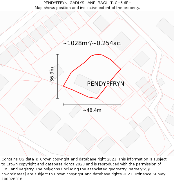 PENDYFFRYN, GADLYS LANE, BAGILLT, CH6 6EH: Plot and title map