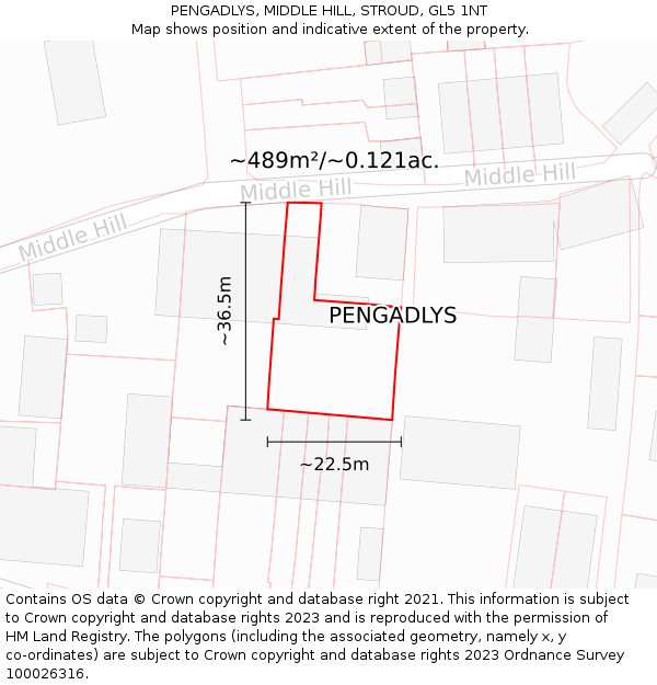 PENGADLYS, MIDDLE HILL, STROUD, GL5 1NT: Plot and title map