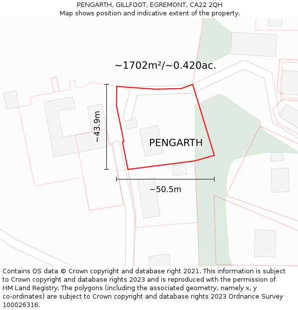 PENGARTH, GILLFOOT, EGREMONT, CA22 2QH: Plot and title map